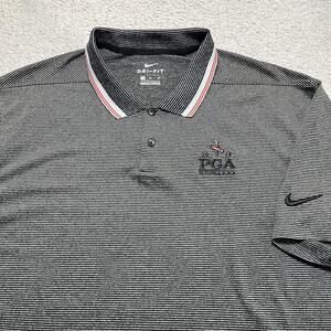 Nike Polo Shirt Mens XL Stripe Gray Performance PGA Bethpage Black Golf Dri Fit
